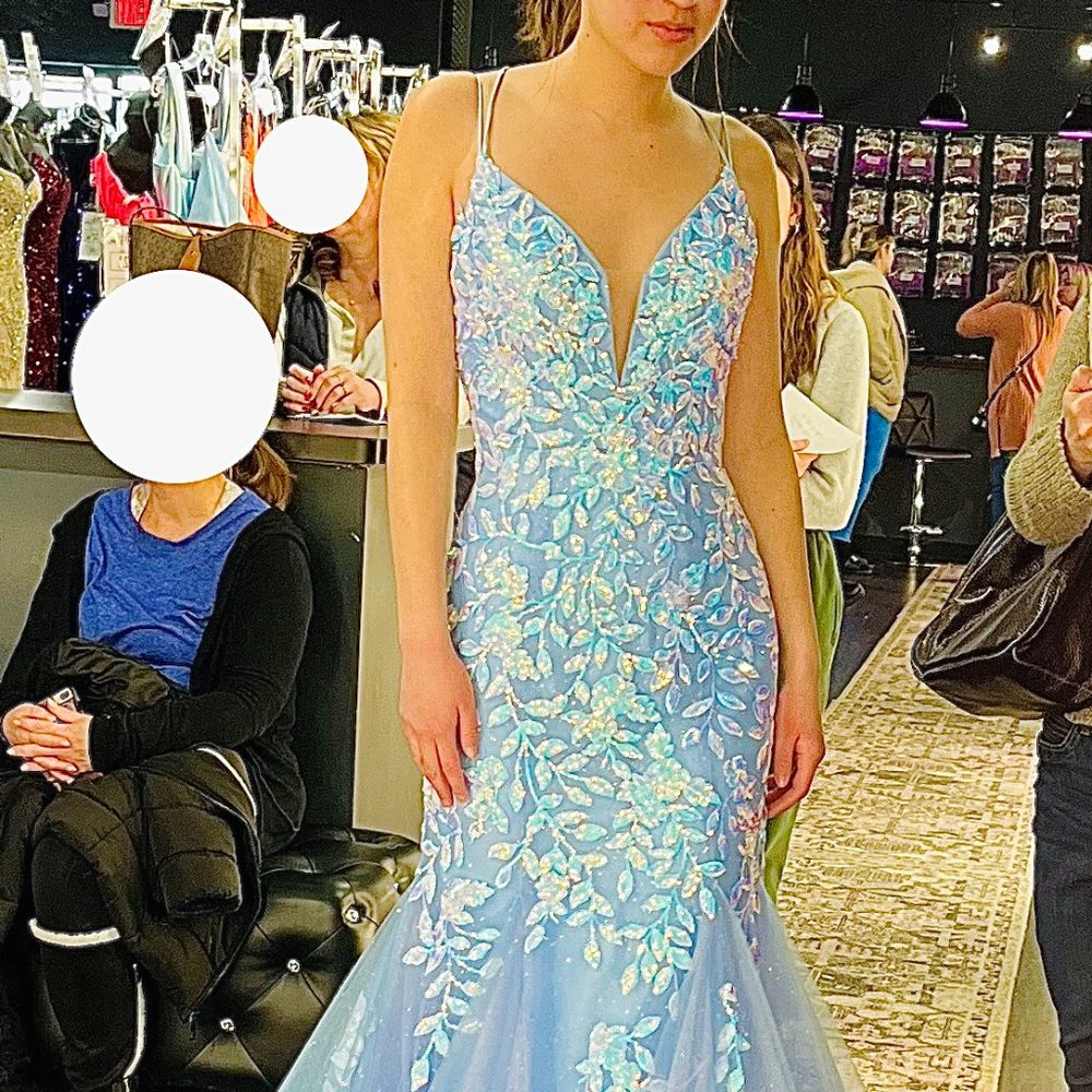 AMARRA 87317 Floral Sequin Prom Gown - BRAND NEW (Blue/White) - Picture 5 of 8